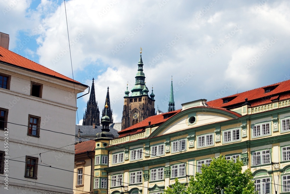 Fototapeta premium Lesser Town buildings and Hradcany towers, Prague.