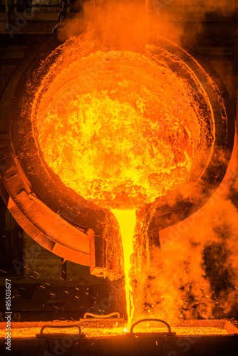Steel pouring at steel plant
