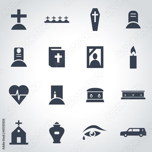Vector black funeral icon set