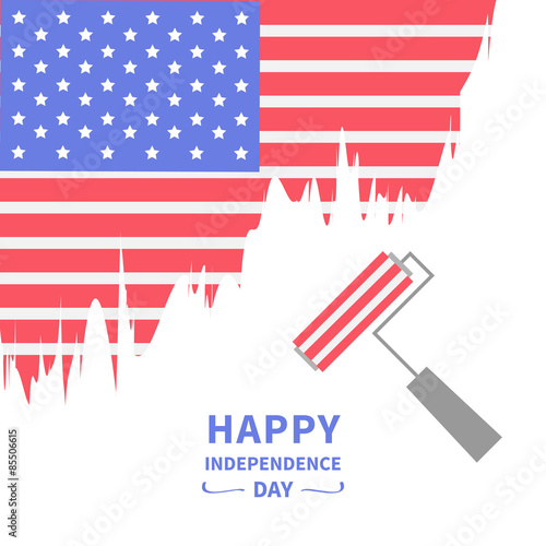 Paint roller brush Star and strip flag Isolated Happy independence day United states of America. 4th of July. Flat design