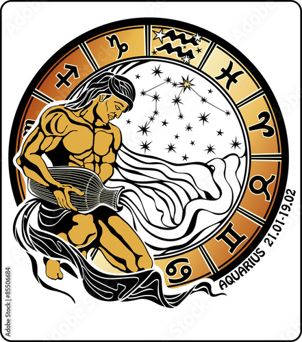Aquarius and the zodiac sign. Horoscope circle