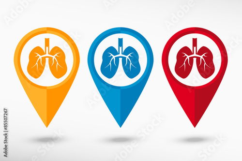 Lung icon map pointer, vector illustration