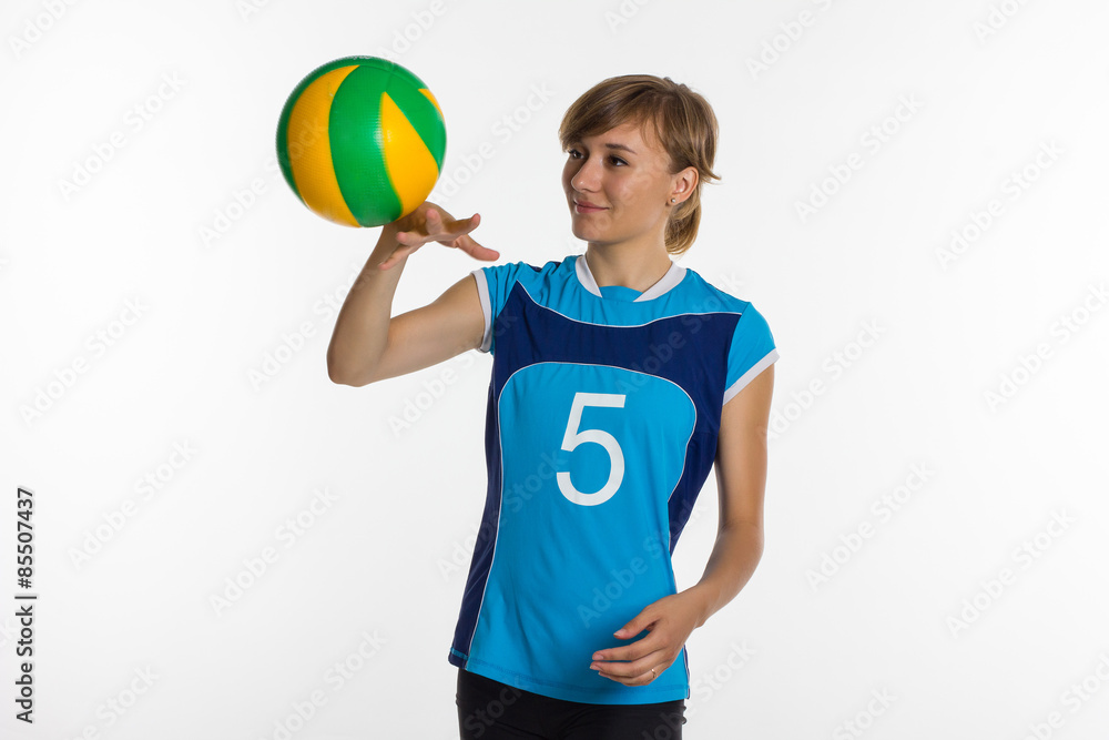 Young  sport woman with volleyball ball isolated