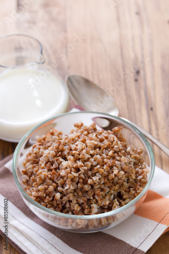 buckwheat in bowl with milk