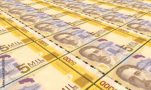 Costa Rican colon bills stacks background. photo