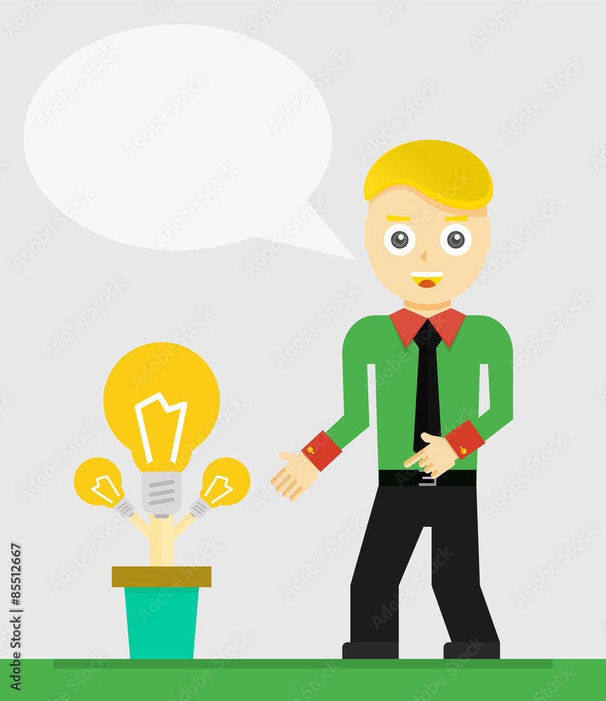 Young businessman talking about his new idea. Growing light Young businessman talking about his new idea. Growing light
