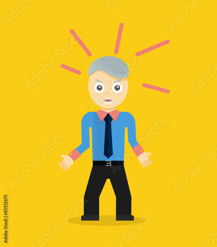 Angry young cartoon businessman or office worker. Flat design