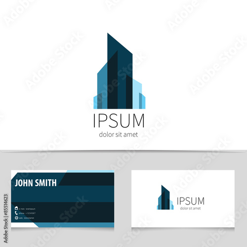 Creative building logo design with business card template. Trendy city concept logotype for your company. Vector illustration.