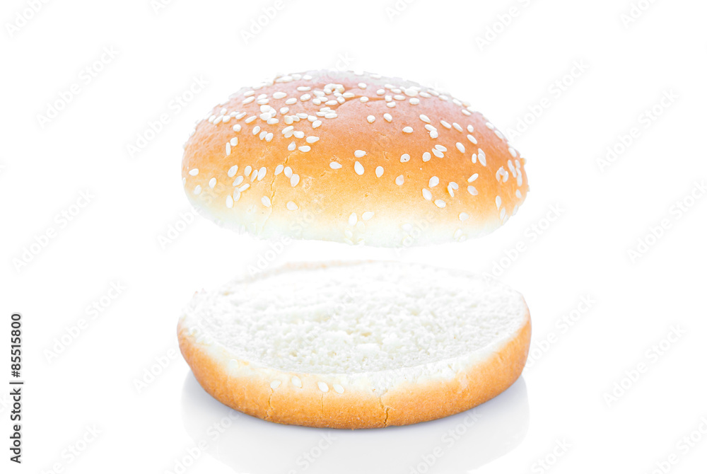 Hamburger bun on a white background