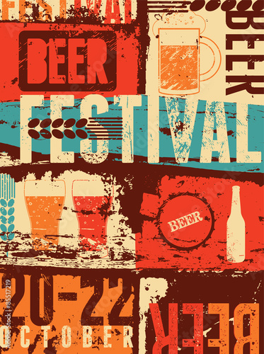 Beer Festival vintage style grunge poster. Retro vector illustration.