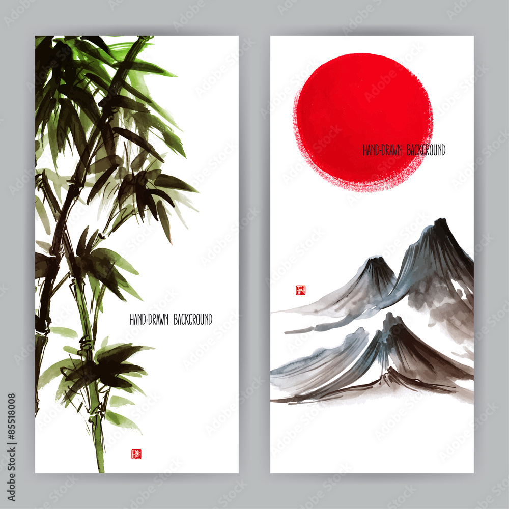 Naklejka premium two banners with Japanese natural motifs