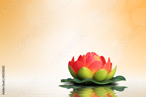 Zen concept. Red lotus  on orange background.