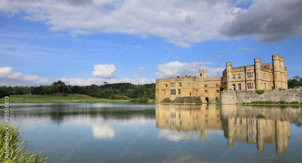 Leeds Castle and lake, landmark near London, UK