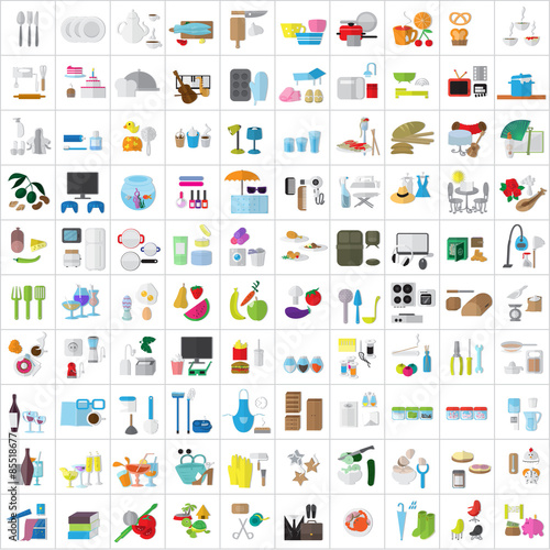 Flat Icons Set: Vector Illustration, Graphic Design. Collection Of Colorful Icons