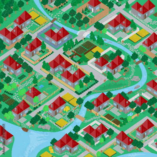 3D Village, Very Detailed - Vector Illustration, Graphic Design, Editable For Your Design