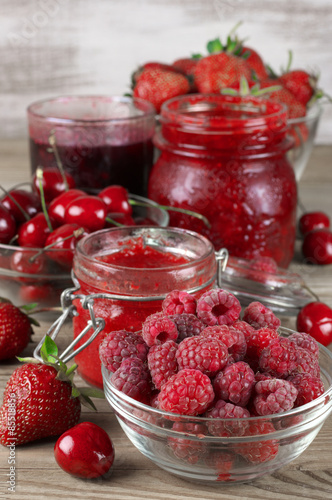 Various jams and berries