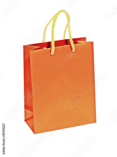 Empty orange shopping bag.Isolated.