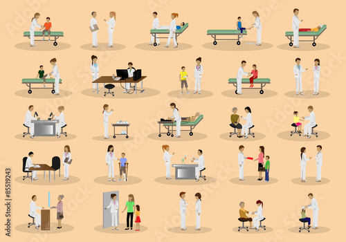 Medical Staff And Patients Different Situations Set - Isolated On Background - Vector Illustration, Graphic Design Editable For Your Design