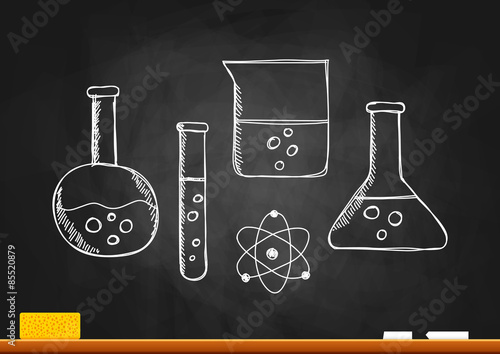 Drawing of laboratory glass on blackboard