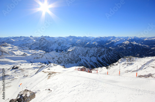 The Nebelhorn Mountain in winter. Alps, Germany.  photo