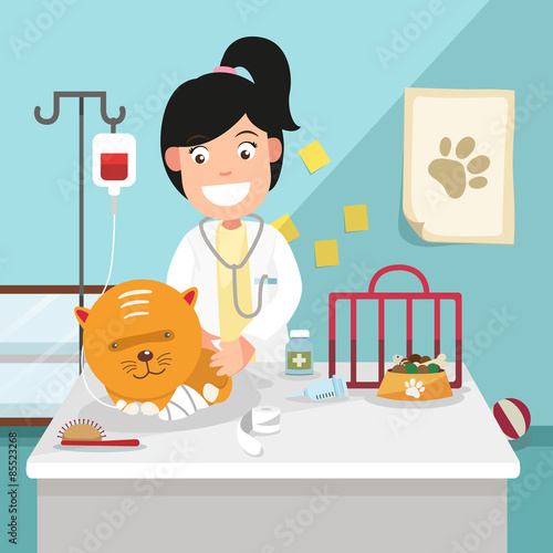 The idea of female veterinarian curing illustration