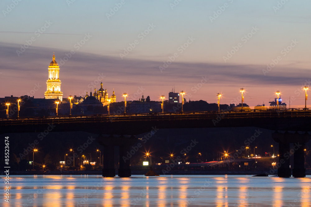 Beautiful Kiev skyline at sunset, Ukraine