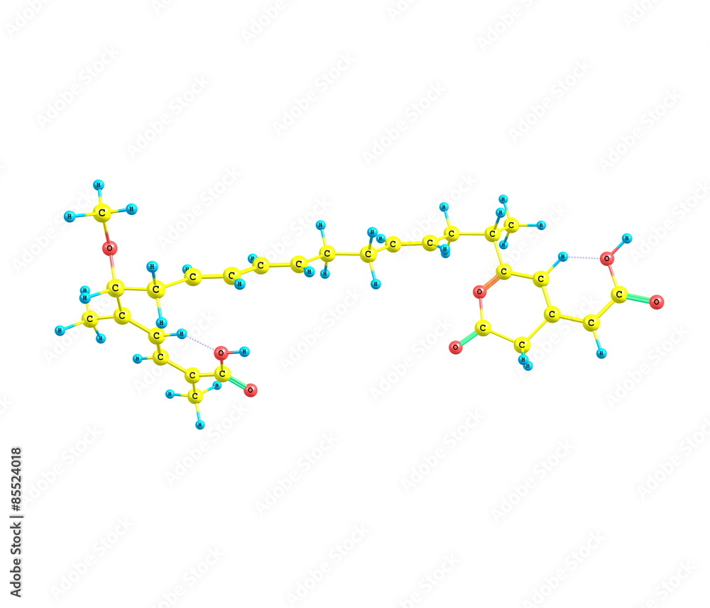Bongkrek acid molecule isolated on white Bongkrek acid molecule isolated on white