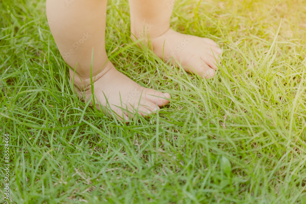 Baby feet in grass ( Filtered image processed vintage effect. )