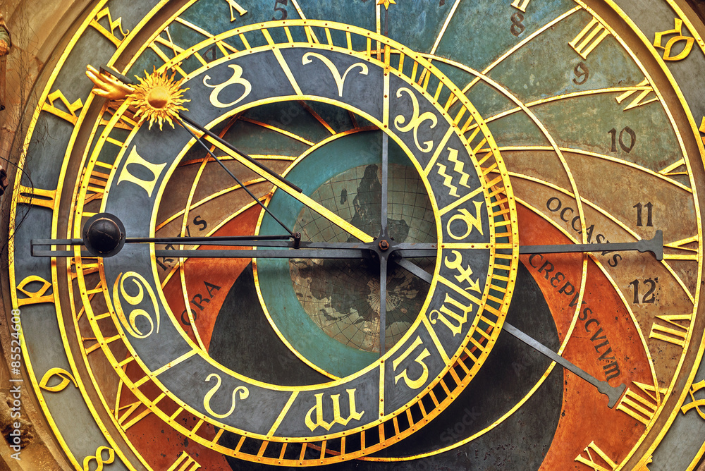 Naklejka premium Front View Detail of Prague Astronomical Clock