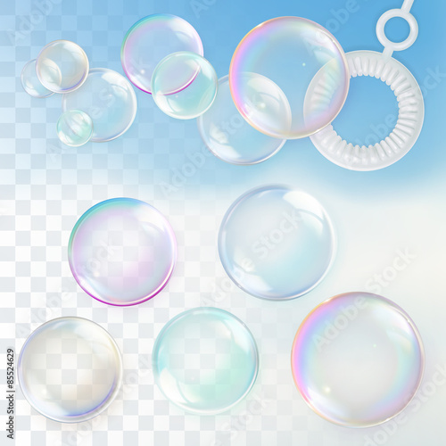 Soap bubbles with transparency, vector design element set