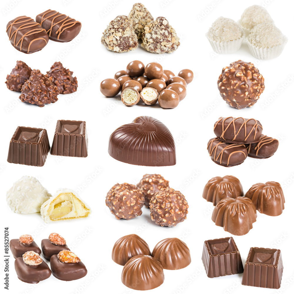 Set of chocolate candies isolated on white background Set of chocolate candies isolated on white background