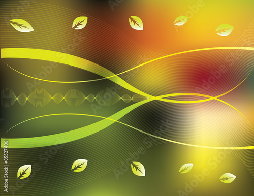 Beautiful abstract background with lines and waves and leafs