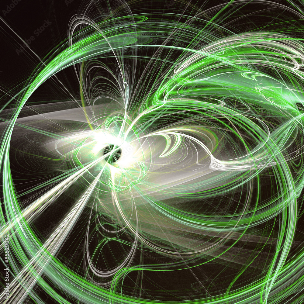 Green Abstract Fractal Waves With Light Beams, Spiritual Concept Green Abstract Fractal Waves With Light Beams, Spiritual Concept