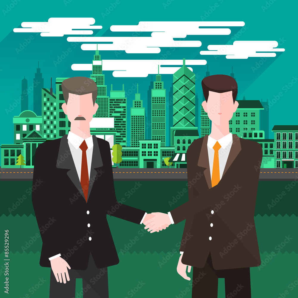 Flat design concept business people discuss on city background
Flat design concept business people discuss on city background