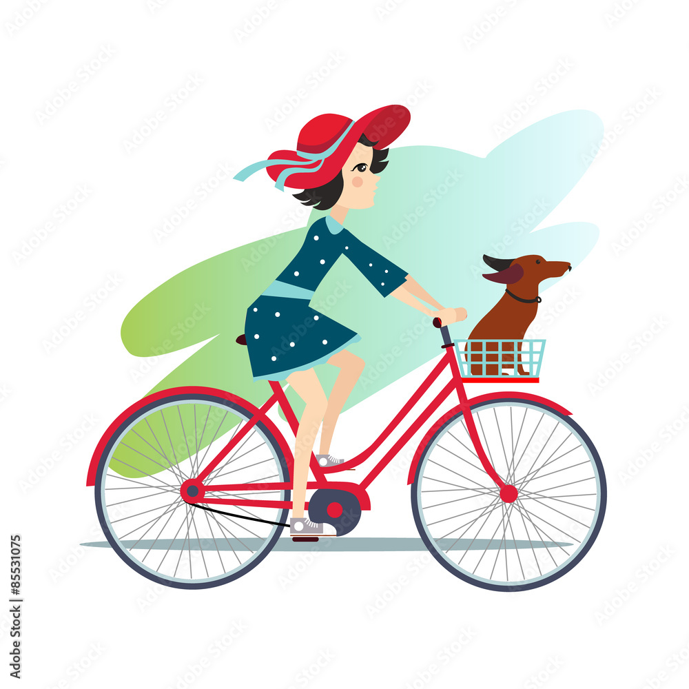 Girl is Riding Bike on Spring Field Girl is Riding Bike on Spring Field