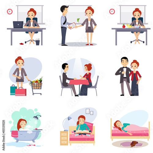 Daily Routine Vector set with Cute Girl