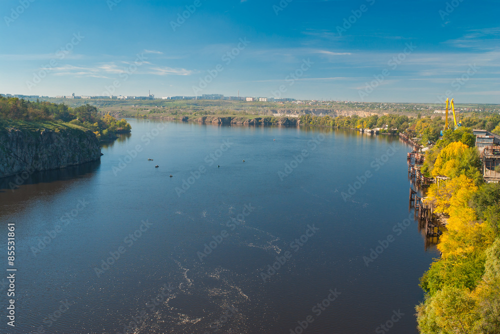 Riverside of the Dnepr River in Zaporizhia city, Ukraine