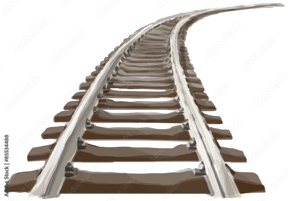 Curved endless Train track.Perspective view of Curved Train track