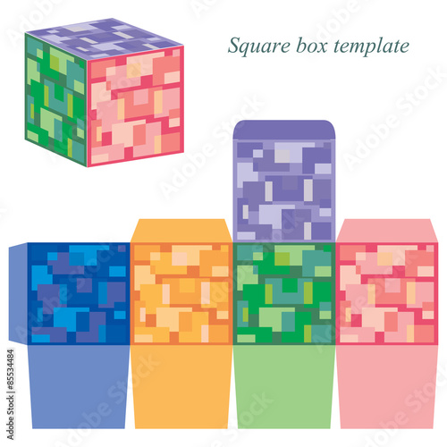 Colorful square box template with lid