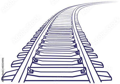 Curved endless Train track. Sketch of Curved Train track. Outlines.  photo