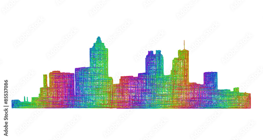 Atlanta city skyline silhouette - multicolor line art