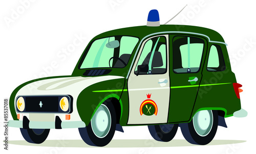 Caricatura Renault 4 guardia civil española vista frontal y lateral