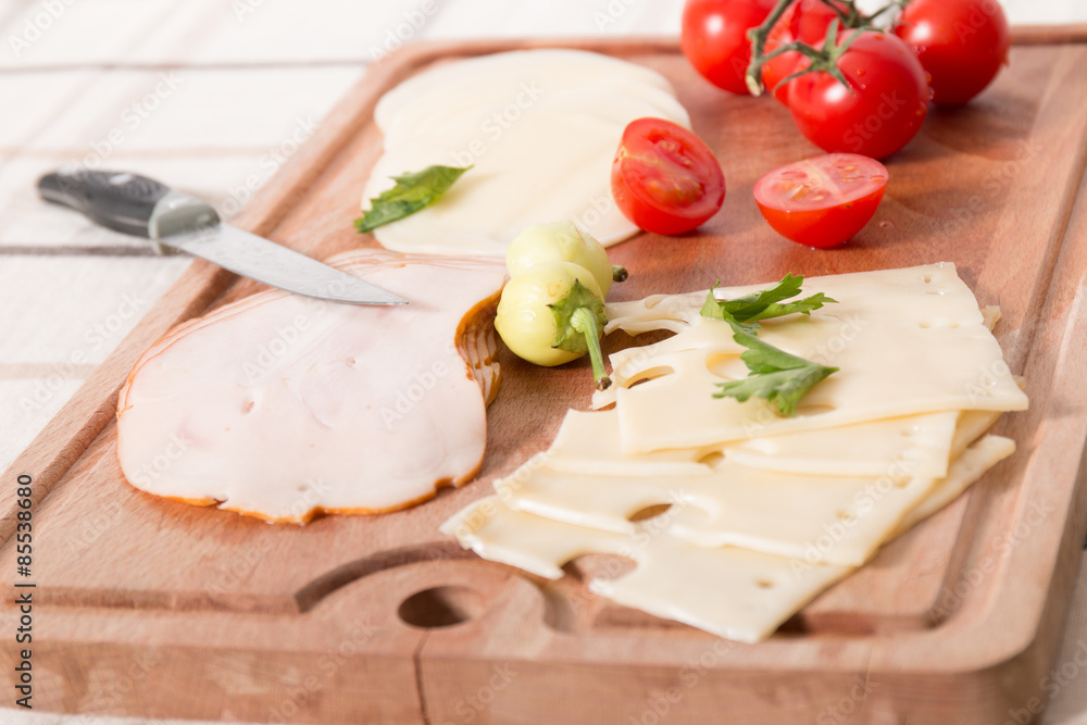 Delicious Meat And Cheese Slices With Tomatoes Delicious Meat And Cheese Slices With Tomatoes