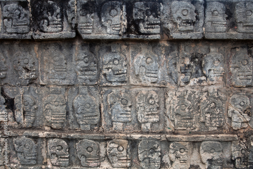 Tzompantli, wall of skulls, Chichen Itza, Mexico