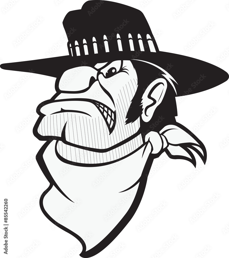 Bad Bart Cartoon bust of a mean looking Cowboy. Stock Vector