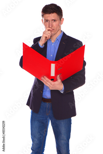 Portrait of businessman with folder, isolated on white background © legull
