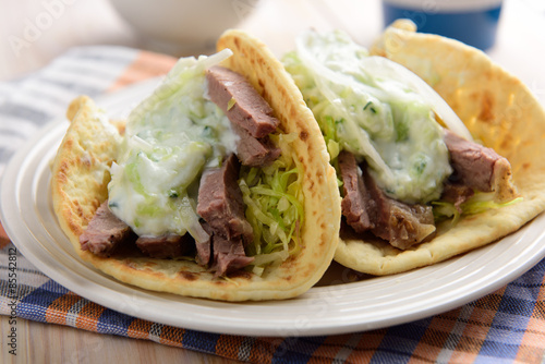 Gyros with meat and tzatziki