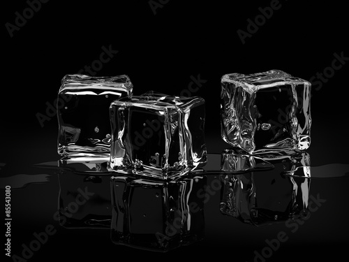 Ice cubes on black background.3D render.