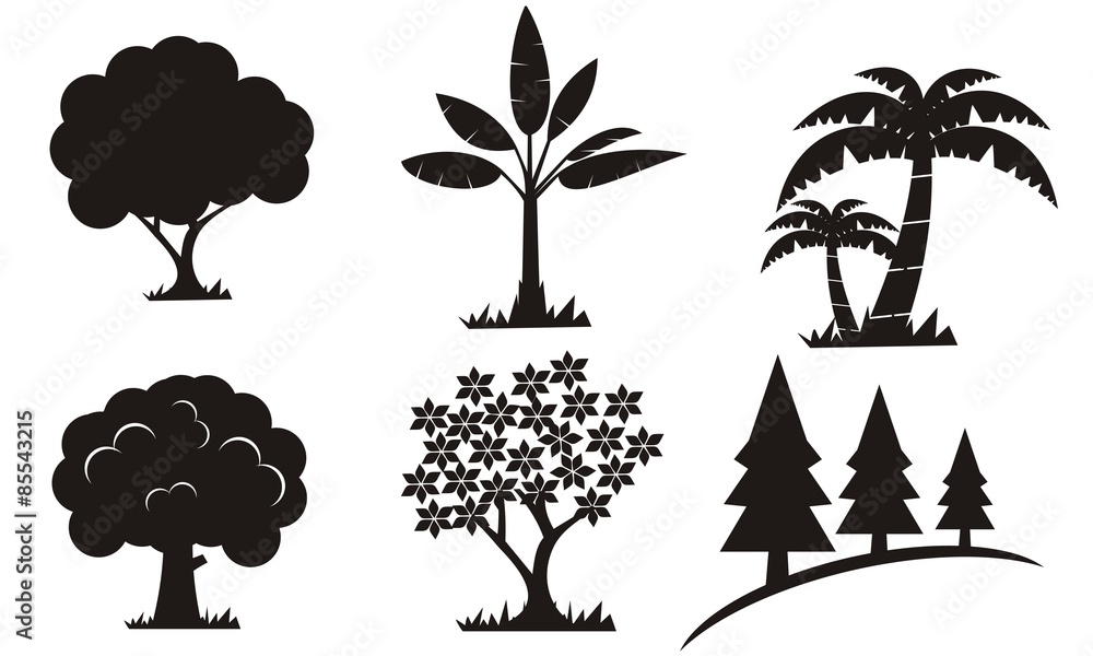 Naklejka premium various of vector tree silhouettes in dark black color