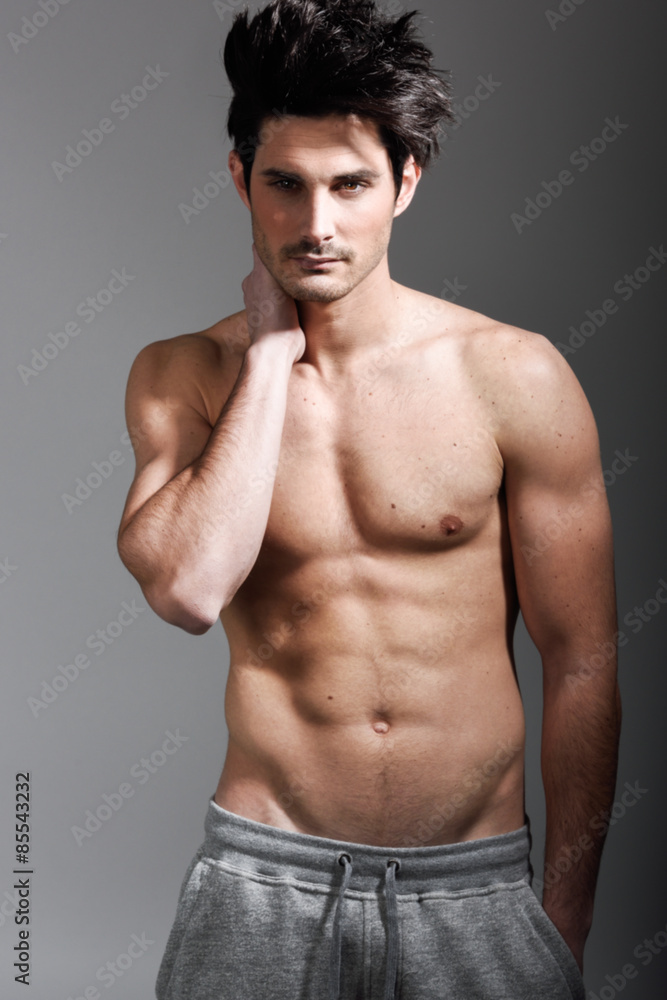 Fototapeta premium Half naked sexy body of muscular athletic man